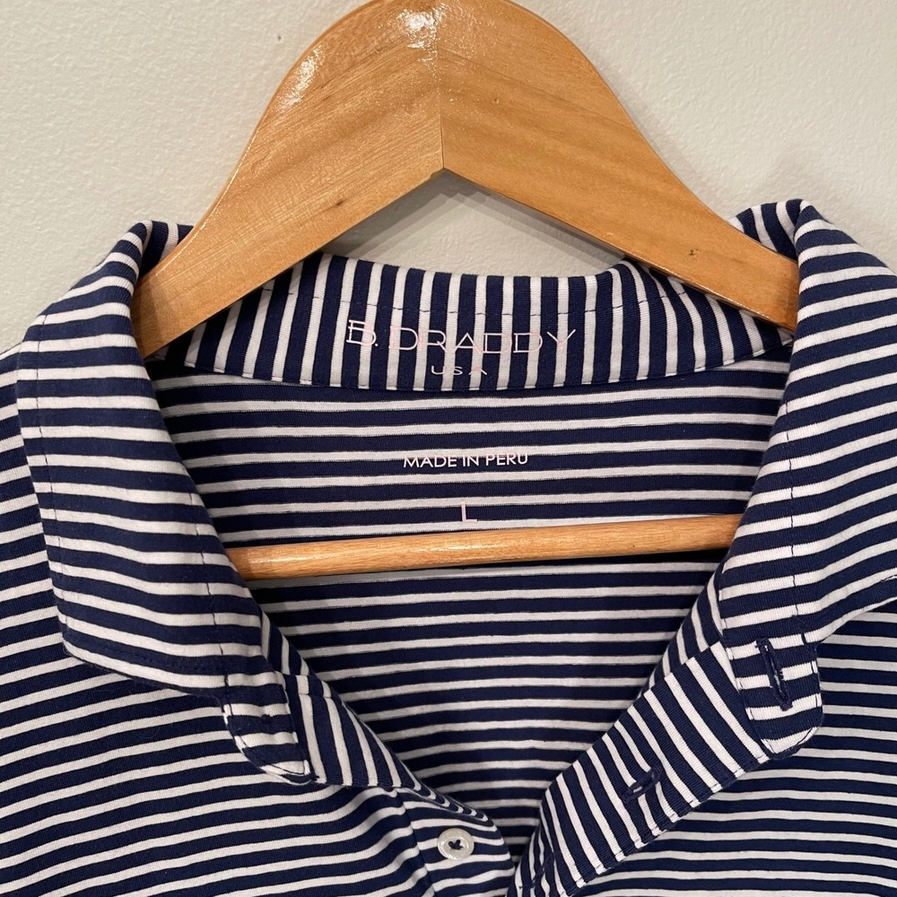 B. Draddy Mens L Striped Golf Polo Shirt Pima Peru Short Sleeve Performance Navy - Picture 2 of 10